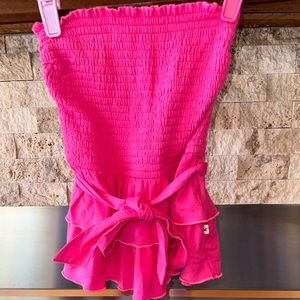 Pink Strapless Smocked Top